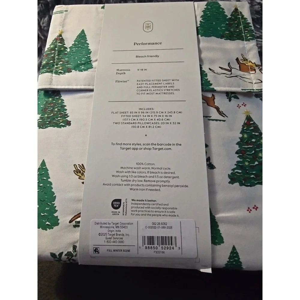 FULL 400 Thread Count‎ Performance Holiday Sheet Set Green Holly - Threshold